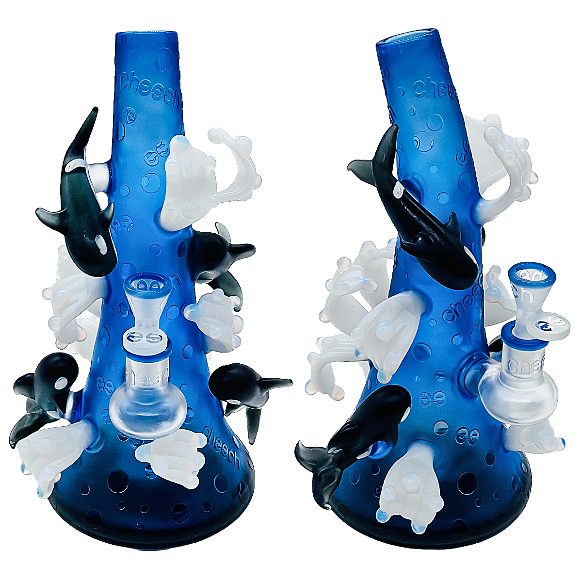 Cheech Frosted Look Dolphins Jumping All Over Bent Neck Waterpipe (CHE-408) | 11 inches | Assorted Colors product image